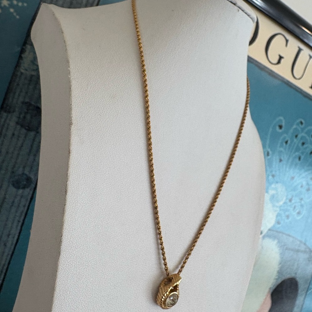 Christian Dior Vintage Gold Pendant Necklace with Clear Stone - Women Jewelry - Picture 6 of 13